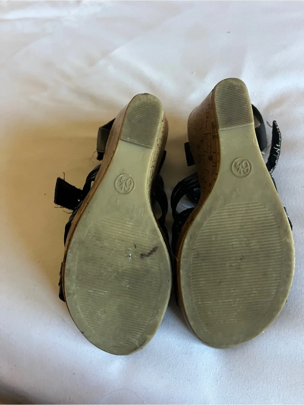 Mossimo Supply Co Black Cork Wedge Sandals Size 6.5 Strappy Heel 👡